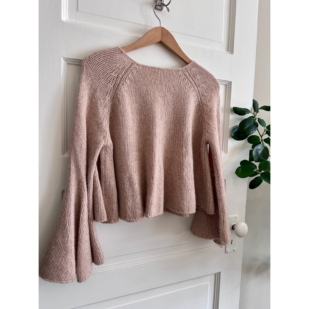 Rebecca Taylor Wool Angora Blend Chunky Knit Bell Sleeve Cropped Cardigan S Pink - Picture 6 of 9